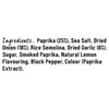 A detailed list of ingredients for Schwartz Paprika & Onion Classic Chip Seasoning 55G including paprika, sea salt, dried onion, rice semolina, dried garlic, sugar, smoked paprika, natural lemon flavoring, black pepper, and paprika extract.