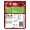 The back of a red and green packet of Schwartz Christmas Limited Edition Sautéed Brussels Sprouts With Bacon 30G provides cooking instructions, nutritional values, and a full list of ingredients.