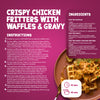 This recipe infographic for crispy chicken fritters with waffles and gravy features the use of Schwartz Paprika & Onion Chicken Seasoning 50G to flavor the chicken coating.