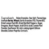 An ingredient list for Schwartz Lemon & Thyme Chicken Seasoning 43G featuring onion granules, sea salt, and flavourings with barley and wheat, plus garlic, thyme, and lemon peel.