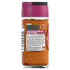 The back label of a jar of Schwartz Smoky Cajun Seasoning 45G displays a detailed list of ingredients including smoked paprika and cayenne pepper along with cooking tips and an extra hot chili heat level indicator.