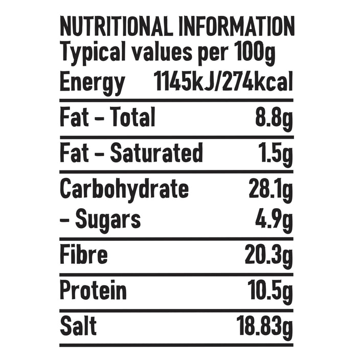 An infographic displays the nutritional information per 100g for Schwartz Smoky Cajun Seasoning 45G including energy values and a breakdown of fat carbohydrate fibre protein and salt content.