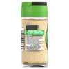 The back label on a clear glass jar of Schwartz Garlic Granules 50G provides cooking suggestions and company information.