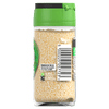The back of a glass jar of Schwartz Garlic Granules 50G is shown against a black background, displaying the barcode and recycling information.