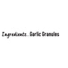 A graphic illustration displaying the ingredient list for Schwartz Garlic Granules 50G in a stylized black font against a plain white background.