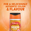 An advertisement for Schwartz Turmeric Ground 37G shows the jar against an orange background with text that reads, For a deliciously authentic colour & flavour.