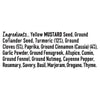 A list of ingredients for Schwartz Ras El Hanout 38G including yellow mustard seed, ground coriander seed, turmeric, ground cloves, paprika, ground cinnamon, garlic powder, ground fenugreek, allspice, cumin, ground fennel, ground nutmeg, cayenne pepper, rosemary, savory, basil, marjoram, oregano, and thyme.