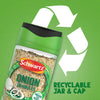 A jar of Schwartz Onion Granules 30G is shown against a green background with a large recycling symbol to highlight its recyclable jar and cap.