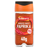 A clear glass jar of Schwartz Smoked Sweet Paprika 40G is shown against a white background.
