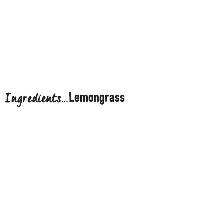 A simple graphic featuring the text Ingredients Lemongrass in a stylized black font for Schwartz Lemongrass 6.5G.
