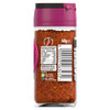 A back view of a glass jar of Schwartz Harissa 48G showing the nutritional information and an extra hot chilli heat level rating.