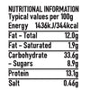 A nutritional information label for Schwartz Harissa 48G detailing typical values per 100g including 344 calories and 12 grams of total fat.