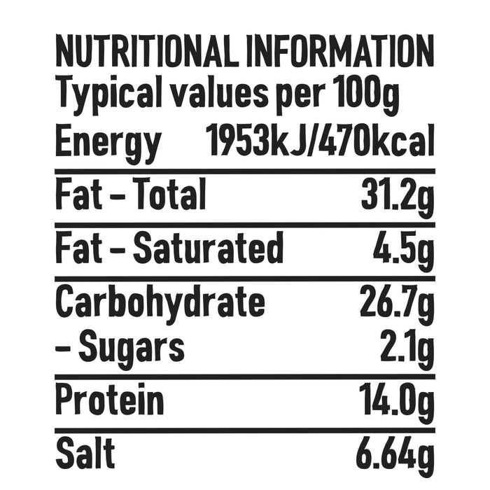 A nutritional information infographic for Schwartz Zaatar 35G detailing typical values per 100g including 470 calories and 6.64g of salt.