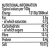 The nutritional information table for a package of Schwartz Af Turki Keb Seas, listing values per 100g for energy, fat, carbohydrates, fibre, protein, and salt.