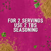An infographic for Schwartz Af Chinese Cs Sea featuring a vibrant pink background with scattered peppercorns, parsley, and spice powder, stating that 2 tablespoons of seasoning should be used for 2 servings.