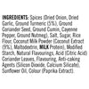 The ingredients list for Sa Rt Chicken Satay X12, including spices, coconut milk powder, and milk protein, is displayed in bold, black text.