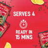 A promotional image for the Sa Rt Chicken Satay X12 shows packets of Schwartz Rosa's Thai Chicken Satay on a red background with text that reads, Serves 4, Ready in 15 mins.