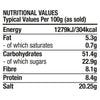 A nutritional information table for the Ss Sweet And Smoky Rub 24Gx20, listing values per 100g for energy, fat, carbohydrates, fibre, protein, and salt.