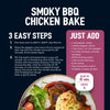 This recipe infographic for Sa Pe Smoky Bbq Chickbake X12 details a three step cooking process and a list of fresh ingredients to create a cheesy chicken and pepper dish.