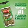 A jar of Schwartz Basil 10G is displayed against a green background with text identifying the brand as the UK number one flavour experts based on Nielsen sales data.