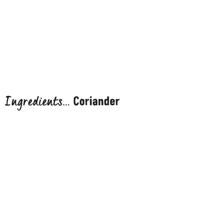 A simple graphic featuring the text Ingredients Coriander belonging to a Schwartz Coriander Leaf 7G Jar.