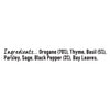 The ingredient list for Schwartz Italian Herbs, 11G, is shown, detailing a blend of Oregano (70%), Thyme, Basil (5%), Parsley, Sage, Black Pepper (3%), and Bay Leaves.