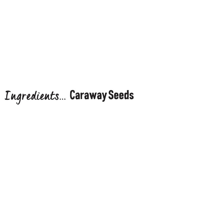A simple graphic listing the ingredients for Schwartz Caraway Seeds 38G on a plain white background.