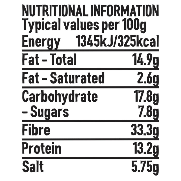 A nutritional information label for Schwartz Hot Chilli Powder 38G detailing typical values per 100g including 325 calories and 13.2g of protein.