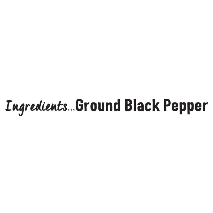 A simple graphic displaying the ingredient list for Schwartz Ground Black Pepper, 33G against a plain white background.