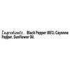 A graphic listing the ingredients for Schwartz Black And Red Pepper, 45G which include black pepper at 85 percent, cayenne pepper, and sunflower oil.