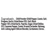 A detailed list of ingredients for Schwartz Spicy Season All Seasoning47G Jar including chilli powder, dried onion, black pepper, and various aromatic spices.