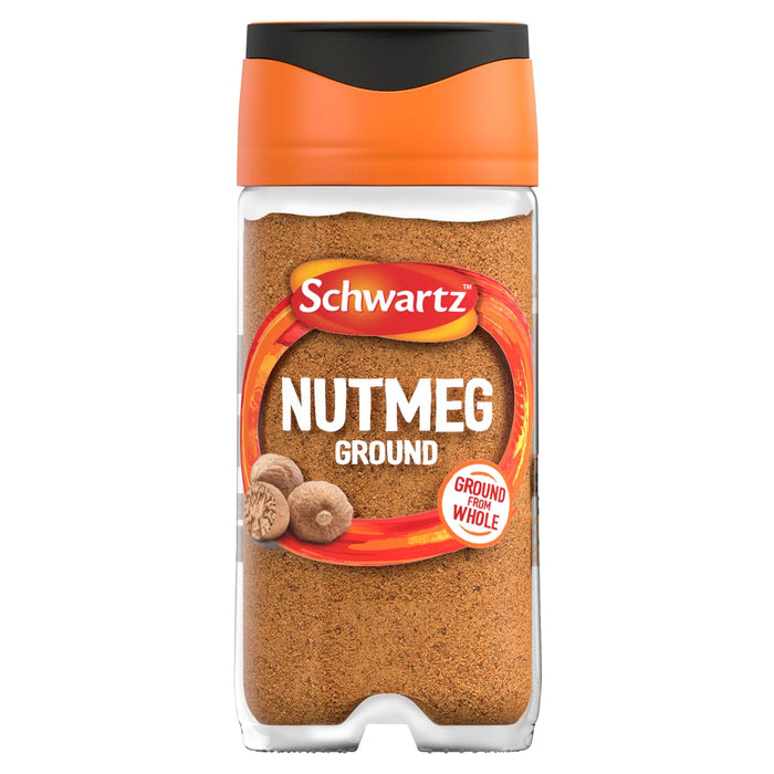 A clear glass jar of Schwartz Ground Nutmeg 32 G 