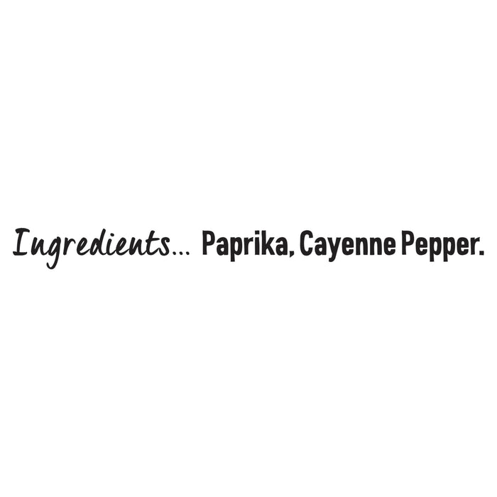 A graphic listing Paprika and Cayenne Pepper as the ingredients for Schwartz Paprika Hot 34G.