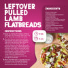 An infographic recipe for leftover pulled lamb flatbreads featuring a list of ingredients and step by step instructions that can be seasoned with Schwartz Salt Paprika and Pepper Season All Seasoning 70G.