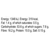 A nutritional information label for Schwartz Garlic Pepper 45G Jar detailing energy, fat, carbohydrate, fibre, protein, and salt content.