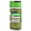A clear glass Schwartz Tarragon 5G Jar filled with dried green herb leaves features a back label with cooking tips and brand contact information.