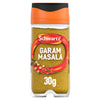 This product image features a clear Schwartz Garam Masala 30G Jar filled with the ground spice blend, set against a plain white background.
