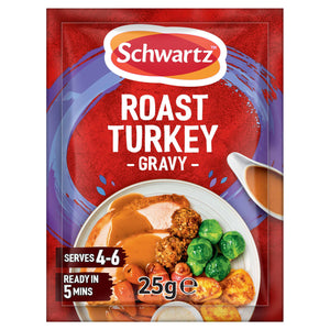 A packet of Schwartz Classic Roast Turkey Gravy Mix 25 G 