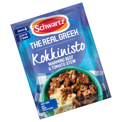 Schwartz The Real Greek Kokkinisto package with beef and tomato stew