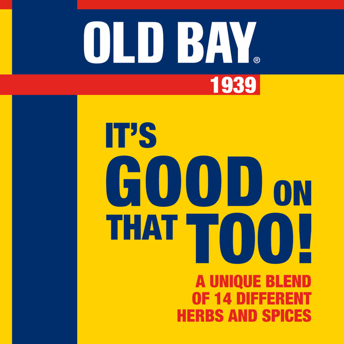 A graphic illustration for Uk Webswitch featuring the Old Bay brand logo and the slogan Its Good On That Too highlighting a unique blend of 14 different herbs and spices since 1939.