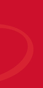 A minimalist graphic design featuring a solid red background with a subtle, lighter red curved line arching from the left side toward the right edge.