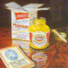 Still life painting of French's Mustard jar and packaging on a table.